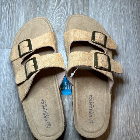Women's Tan Double-Buckle Sandals - Picture 2 of 4